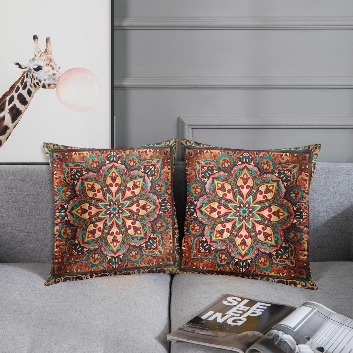 Outdoor Waterproof Throw Pillow Covers, Aztec Kilim Home Art Decor, 18 x 18 Inches Set of 2