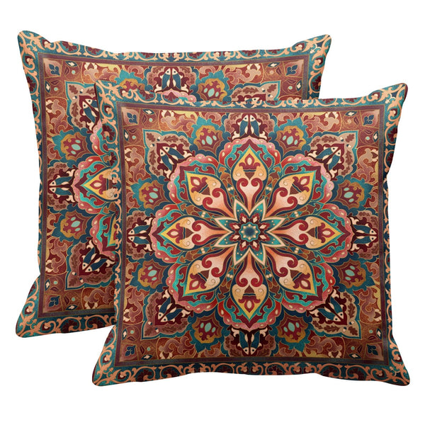 Outdoor Waterproof Throw Pillow Covers, Aztec Kilim Home Art Decor, 18 x 18 Inches Set of 2