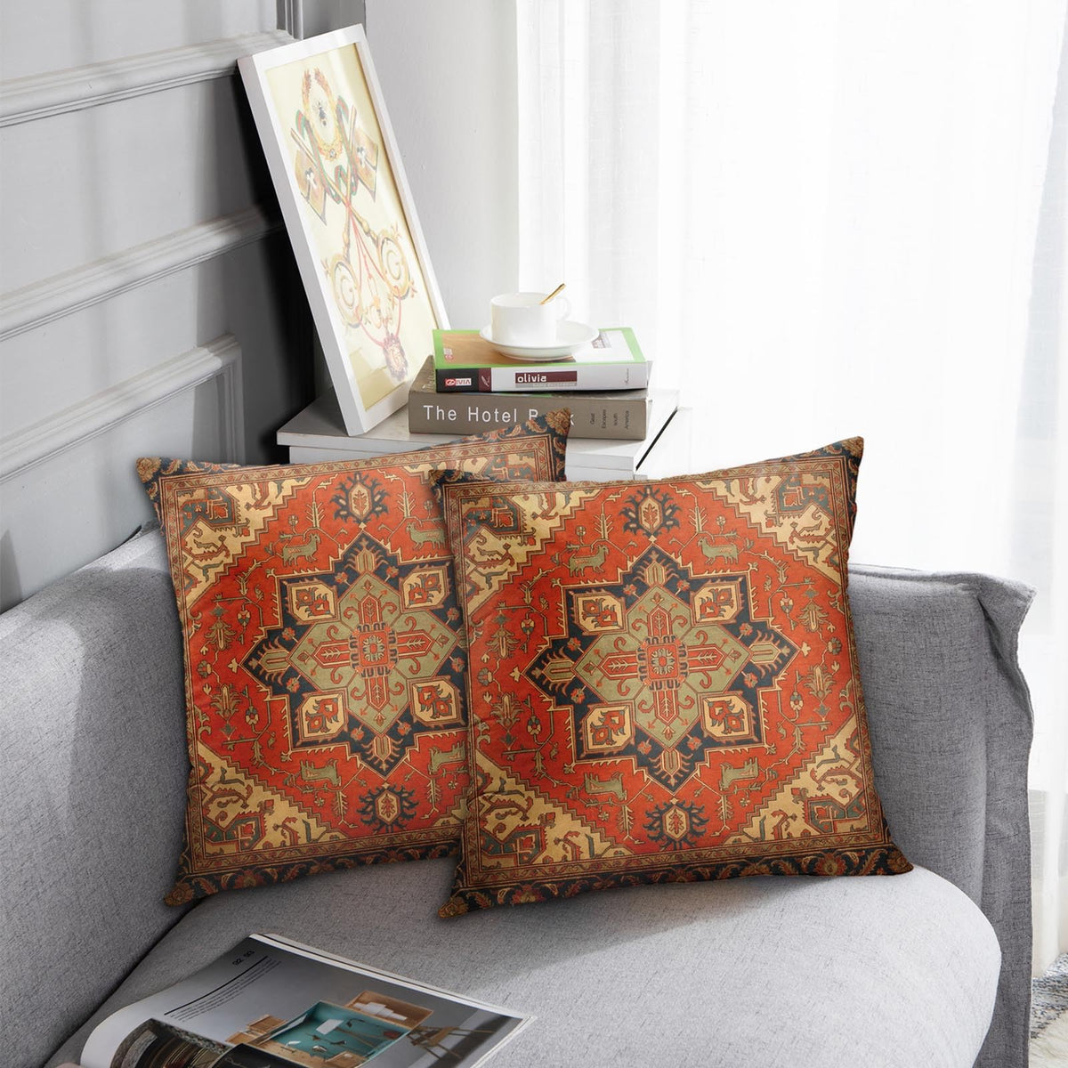Outdoor Waterproof Throw Pillow Covers, Turkish Tribal Home Art Decor, 18 x 18 Inches Set of 2
