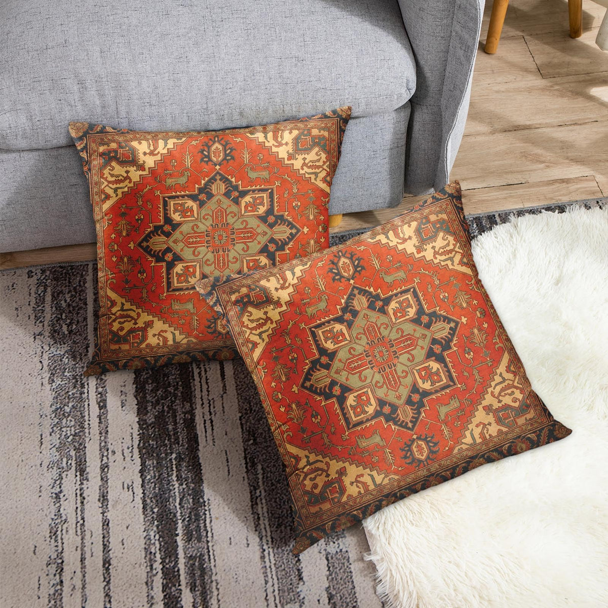 Outdoor Waterproof Throw Pillow Covers, Turkish Tribal Home Art Decor, 18 x 18 Inches Set of 2
