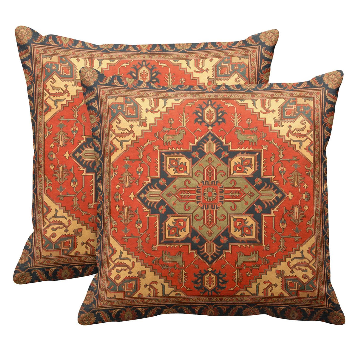 Outdoor Waterproof Throw Pillow Covers, Turkish Tribal Home Art Decor, 18 x 18 Inches Set of 2