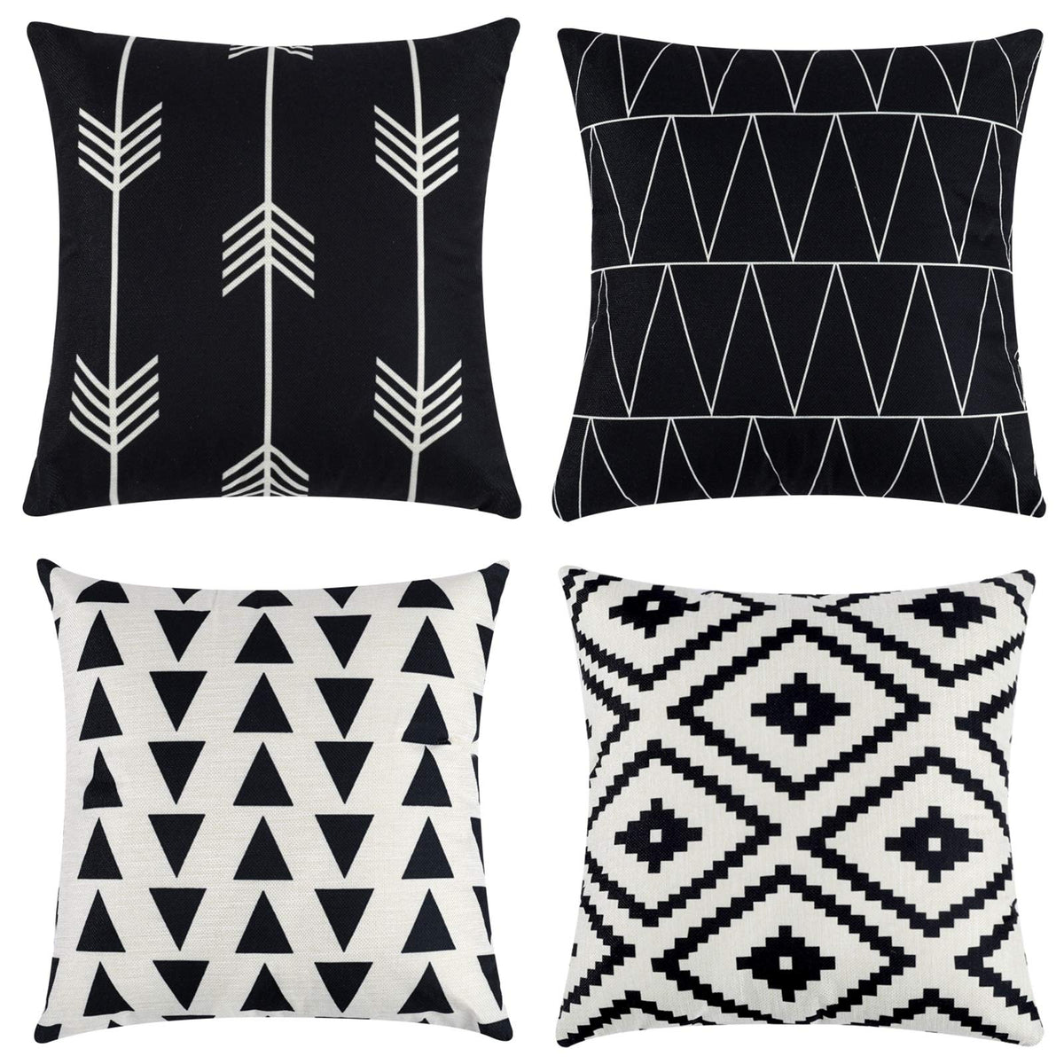 Set of 4 Decorative Geometric 18 x 18 Inches Throw Pillow Covers - Modern Pattern Linen Square Pillow Cushion Case