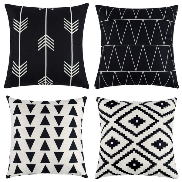 Set of 4 Decorative Geometric 18 x 18 Inches Throw Pillow Covers - Modern Pattern Linen Square Pillow Cushion Case