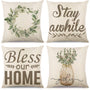 Set of 4 Decorative Spring Wreath Pillow Covers 18 x 18 - Summer Floral Leaves Bless Home