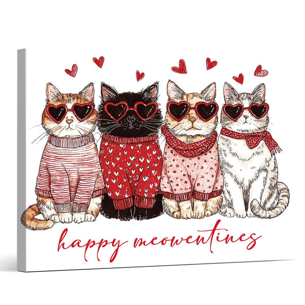 Trendy Cat Valentines Day Wall Art Print Trendy Happy Poster Artwork Cute Wall Decor for Home Living Room