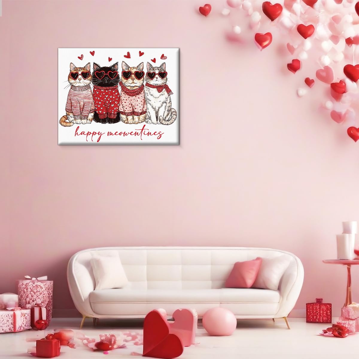 Trendy Cat Valentines Day Wall Art Print Trendy Happy Poster Artwork Cute Wall Decor for Home Living Room