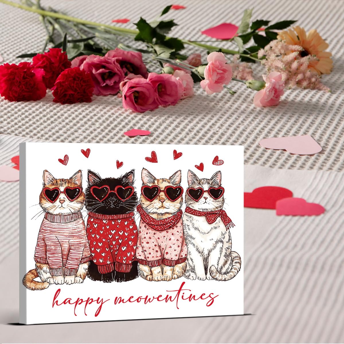 Trendy Cat Valentines Day Wall Art Print Trendy Happy Poster Artwork Cute Wall Decor for Home Living Room