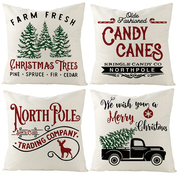 4 Pcs 18x 18 Christmas Pillow Covers Farmhouse Rustic Winter Xmas Decorative Pillow Cases