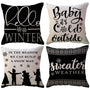 4Pack Hello Winter Throw Pillow Cover 18x18 Inches Black Sweater Weather/Snowflake Christmas Decor