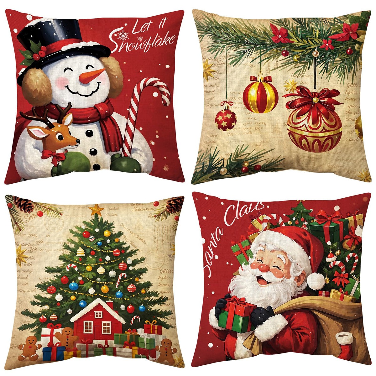 Christmas Pillow Covers 18x18 inch Set of 4, Christmas Decorations Cushion Covers
