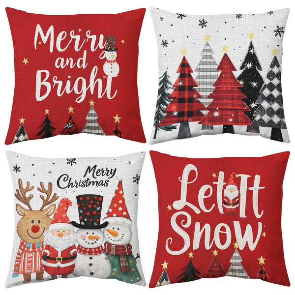 Christmas Pillow Covers 18x18 inch Set of 4, Christmas Decorations Cushion Covers, Xmas Pillow Covers
