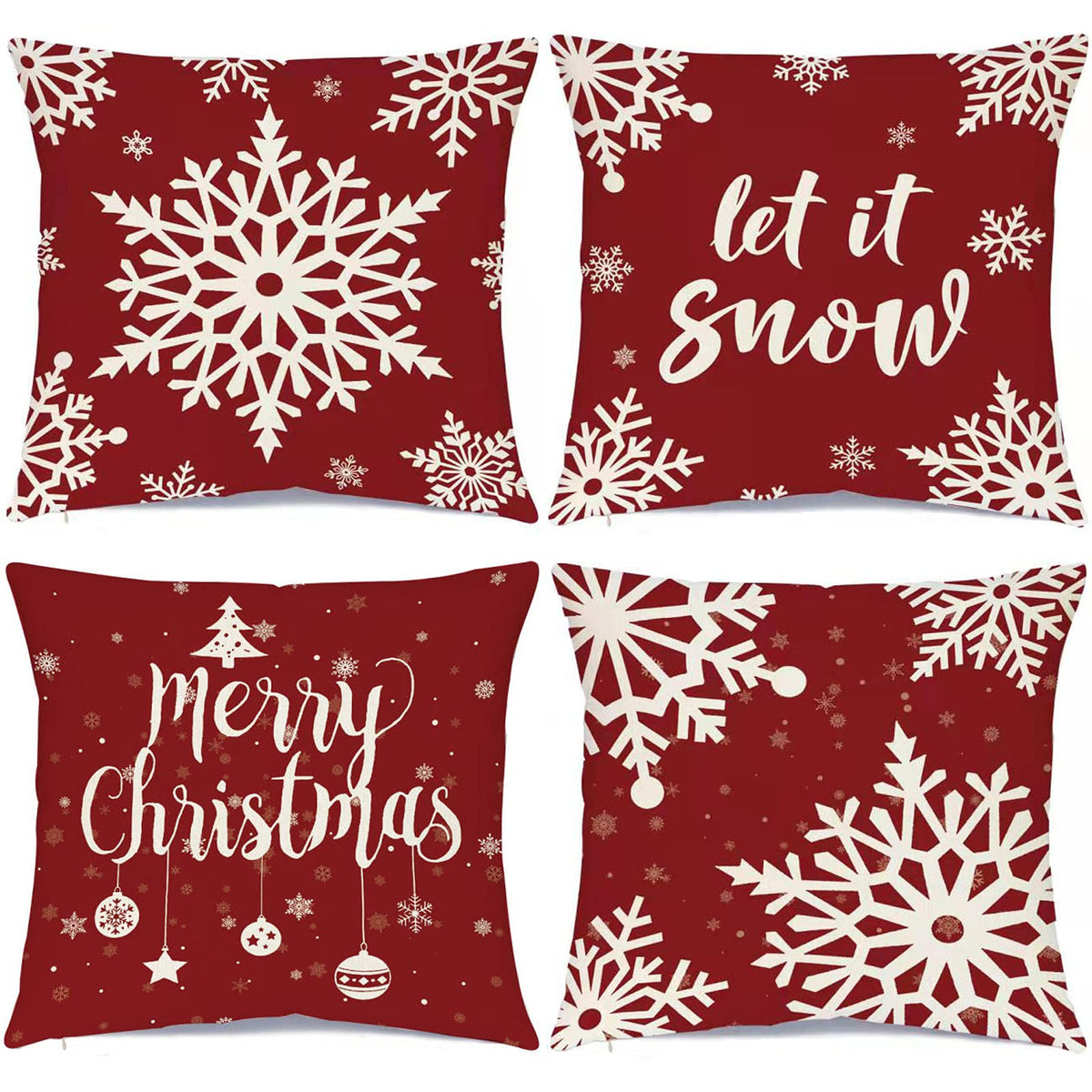 Christmas Decorations Pillow Covers Set of 4 Farmhouse Holiday Rustic Linen Pillow Case for Sofa Couch Christmas Decor - 18x18 Inch