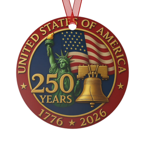 United States 250th Anniversary Metal 2 Sided Ornament 1776-2026 – American Flag