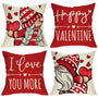 Happy Valentine's Day Gnome Red Decorative Throw Pillow Covers 18 x 18 Set of 4, I Love You More Heart Arrow