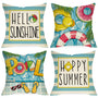 Hello Sunshine Pool Decorative Throw Pillow Covers 18x18 Set of 4, Happy Summer Duck Watermelon Swimming Ring