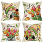 Spring Summer Gnome Decorative Throw Pillow Covers 18 x 18 Set of 4, Tulip Flower Mason Jar Gather Bloom