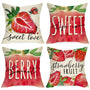 Spring Summer Strawberry Decorative Throw Pillow Covers 18 x 18 Set of 4, Life is Sweet Red Fruit Cushion Case Decor