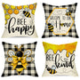 Summer Bumble Bee Happy Bee Kind Decorative Throw Pillow Covers 18 x 18 Set of 4