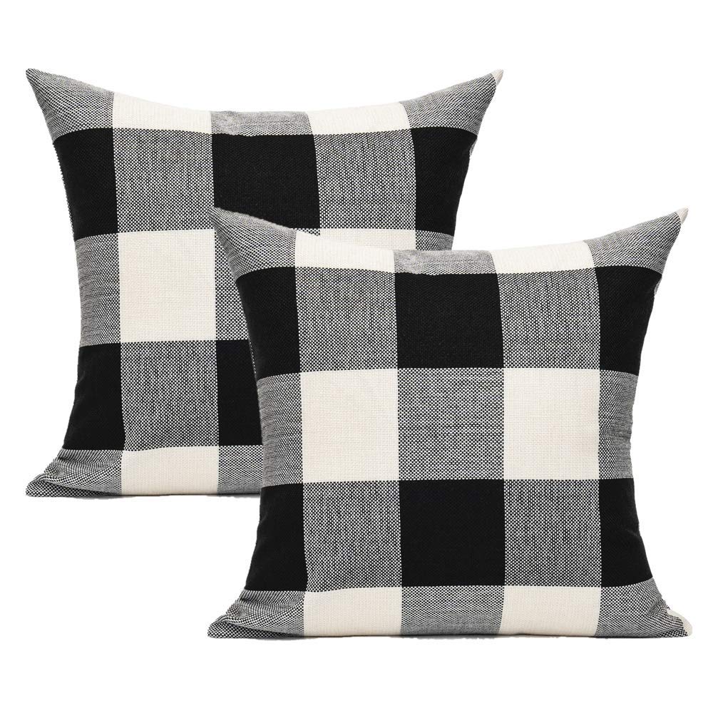 Farmhouse Buffalo Plaids Throw Pillow Covers 18x18 Set of 2 Black White