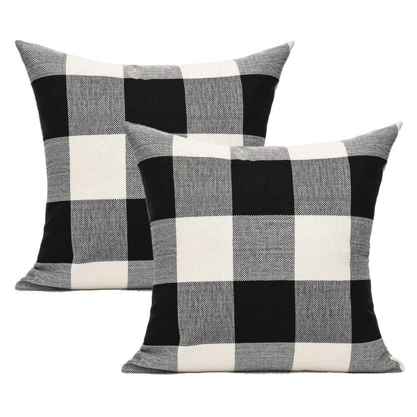 Farmhouse Buffalo Plaids Throw Pillow Covers 18x18 Set of 2 Black White
