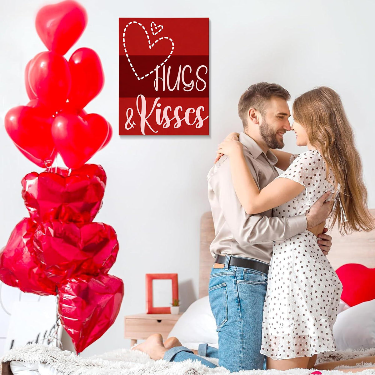 Framed Valentine's Day Wall Art Prints Sweet Pink Heart Love Posters,Waterproof Canvas Wall Art Painting,Romantic Love Posters