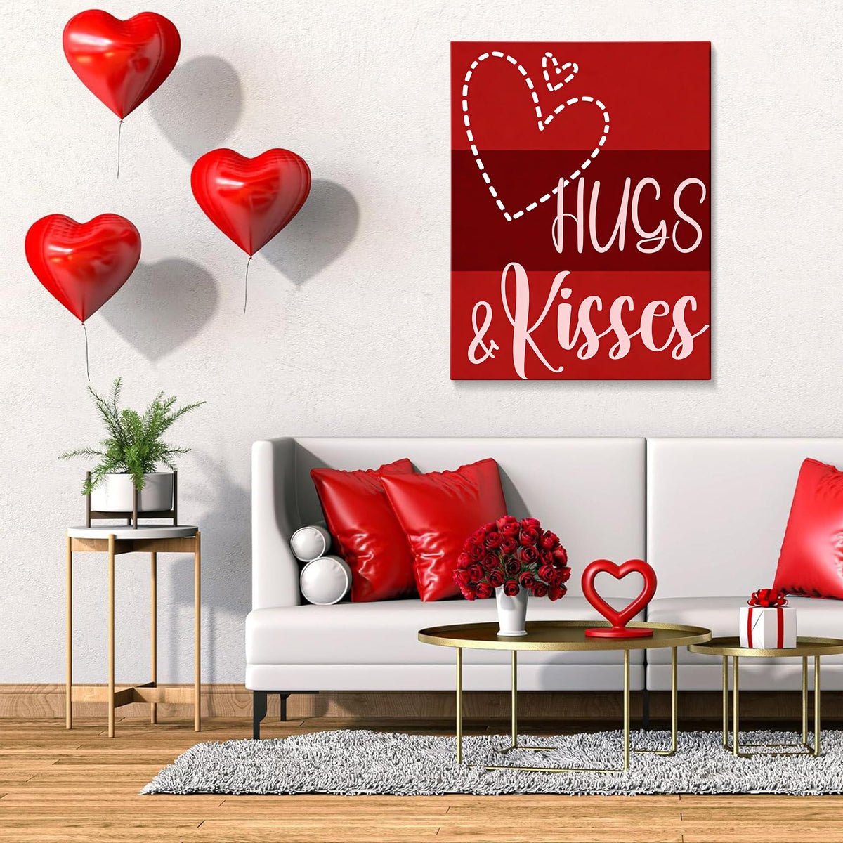 Framed Valentine's Day Wall Art Prints Sweet Pink Heart Love Posters,Waterproof Canvas Wall Art Painting,Romantic Love Posters