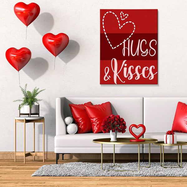 Framed Valentine's Day Wall Art Prints Sweet Pink Heart Love Posters,Waterproof Canvas Wall Art Painting,Romantic Love Posters