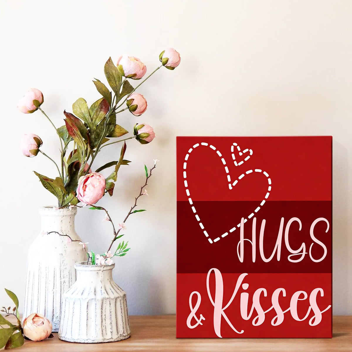 Framed Valentine's Day Wall Art Prints Sweet Pink Heart Love Posters,Waterproof Canvas Wall Art Painting,Romantic Love Posters