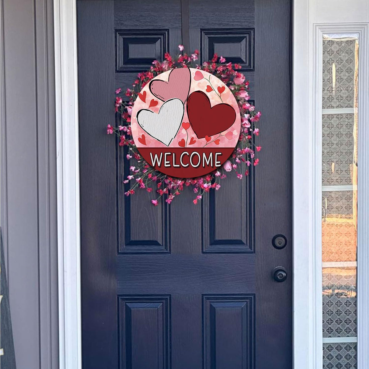 Valentine St Patricks Day Wreath for Front Door, Valentine Heart Door Decorations, Valentine's Day Door Hanger Wooden Sign