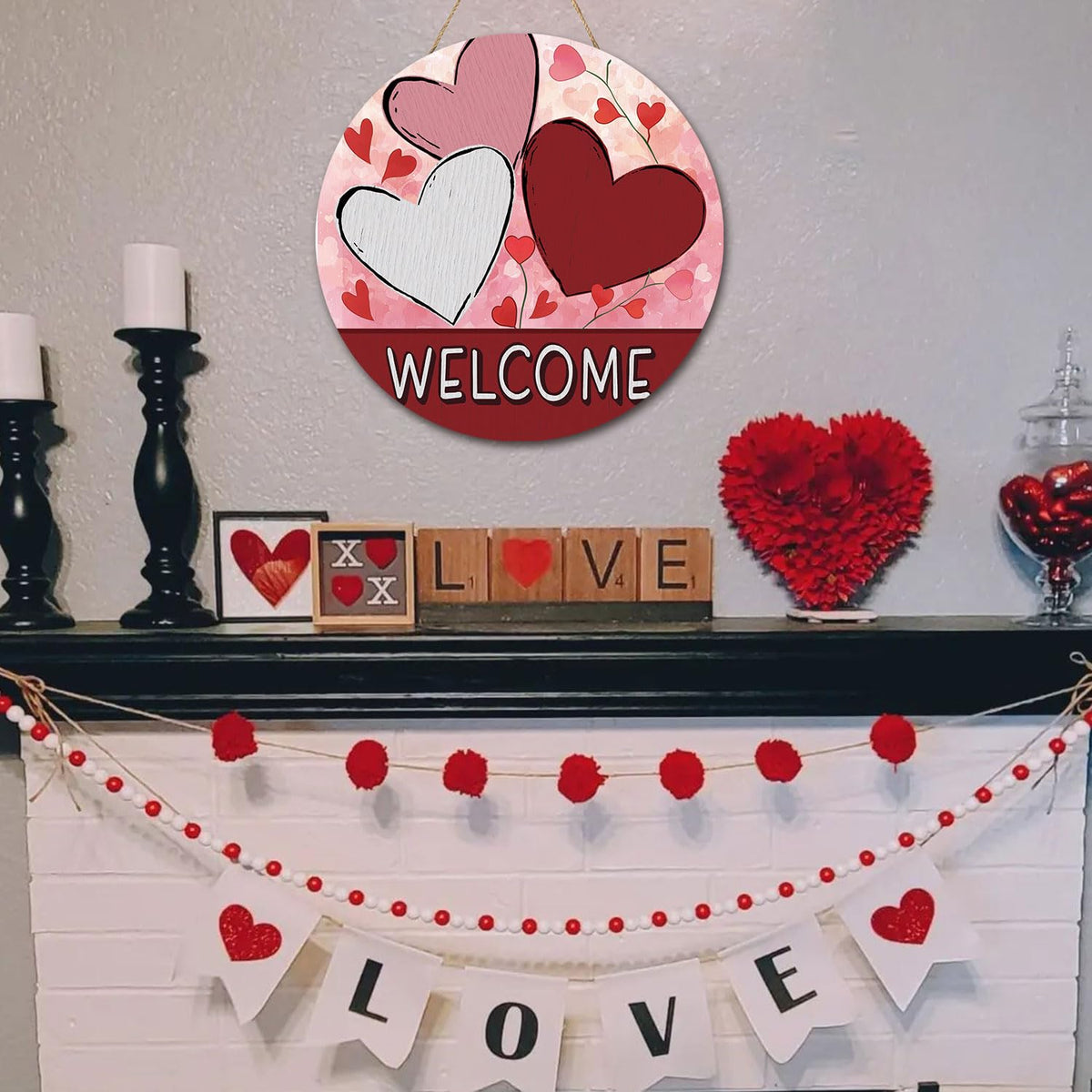Valentine St Patricks Day Wreath for Front Door, Valentine Heart Door Decorations, Valentine's Day Door Hanger Wooden Sign