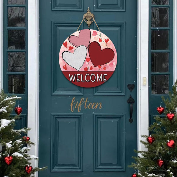 Valentine St Patricks Day Wreath for Front Door, Valentine Heart Door Decorations, Valentine's Day Door Hanger Wooden Sign