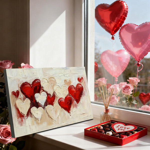 Valentine’s Day Framed Canvas Wall Art 8x12, Romantic Red Heart Canvas Prints for Living Room