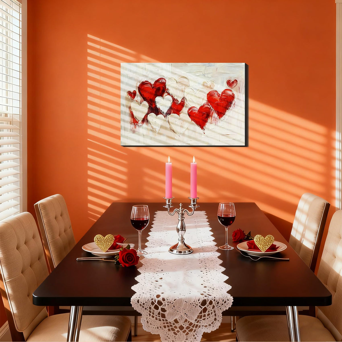 Valentine’s Day Framed Canvas Wall Art 8x12, Romantic Red Heart Canvas Prints for Living Room