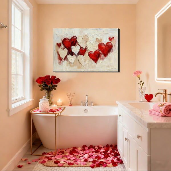 Valentine’s Day Framed Canvas Wall Art 8x12, Romantic Red Heart Canvas Prints for Living Room