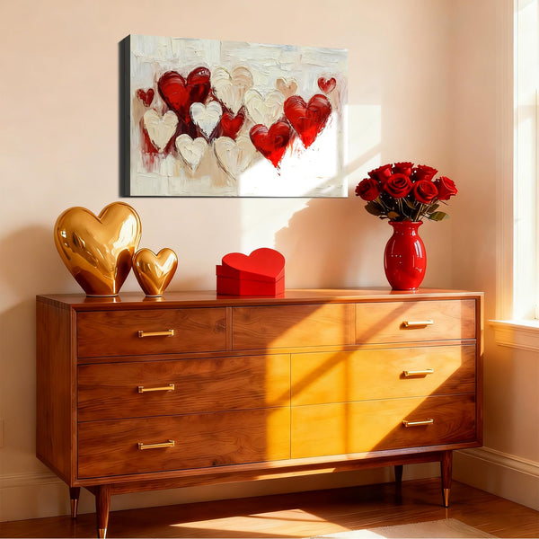 Valentine’s Day Framed Canvas Wall Art 8x12, Romantic Red Heart Canvas Prints for Living Room