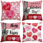 Valentines Day Decorations-Valentine Pillow Covers 18x18 Set of 4, Pink Red Hearts Be Mine Happy Valentine's Day