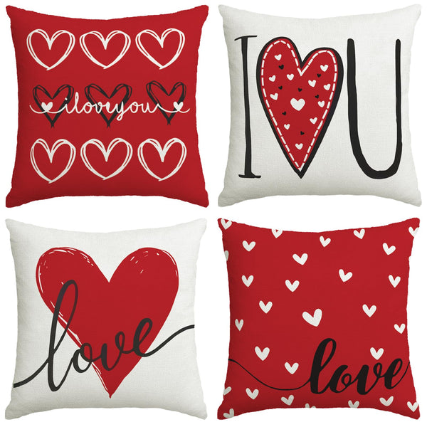 Valentine's Day I Love You Throw Pillow Covers, 18 x 18 Inch Valentine Heart Black and White Stripes p.s. Love You (Copy)