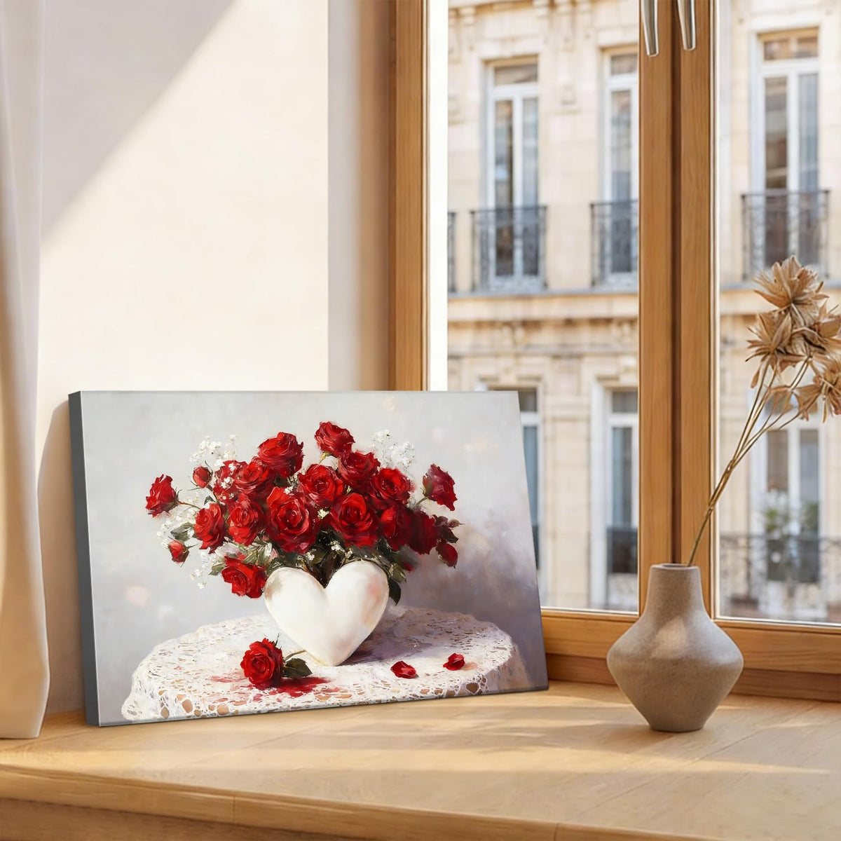 Valentine's Day Framed Canvas Wall Art, Romantic Canvas Pictures for Bedroom Living Room Decor, Sweet Couple Canvas Prints