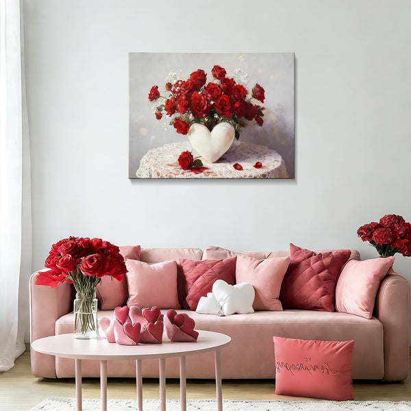 Valentine's Day Framed Canvas Wall Art, Romantic Canvas Pictures for Bedroom Living Room Decor, Sweet Couple Canvas Prints