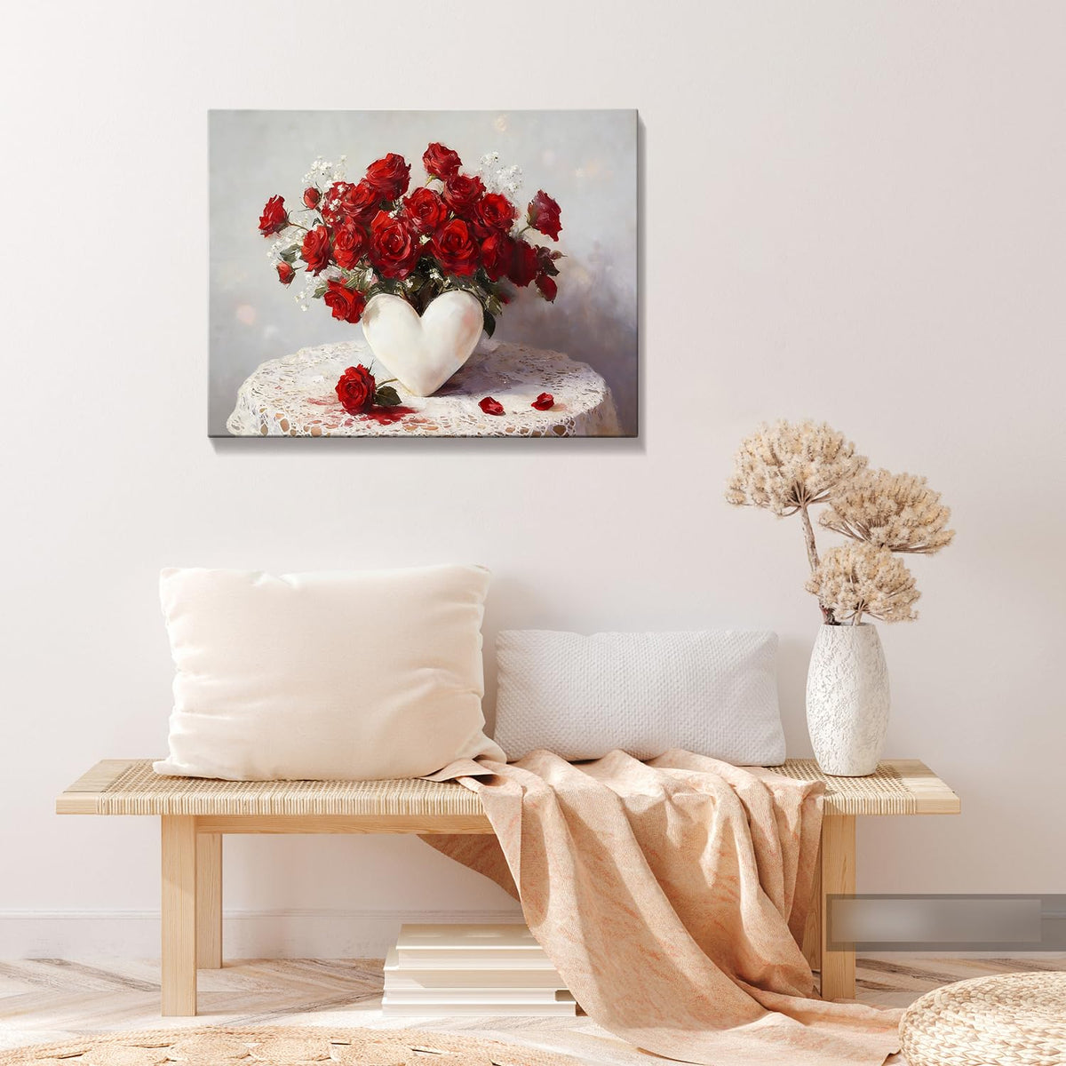 Valentine's Day Framed Canvas Wall Art, Romantic Canvas Pictures for Bedroom Living Room Decor, Sweet Couple Canvas Prints