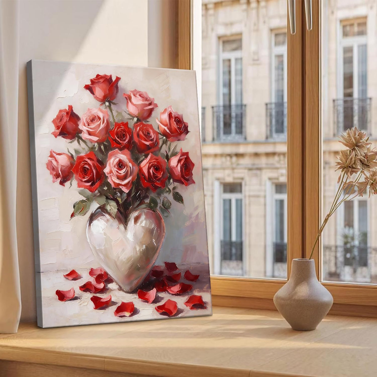 Valentine's Day Framed Canvas Wall Art, Romantic Canvas Pictures for Bedroom &amp; Living Room Decor, Sweet Couple Canvas Prints