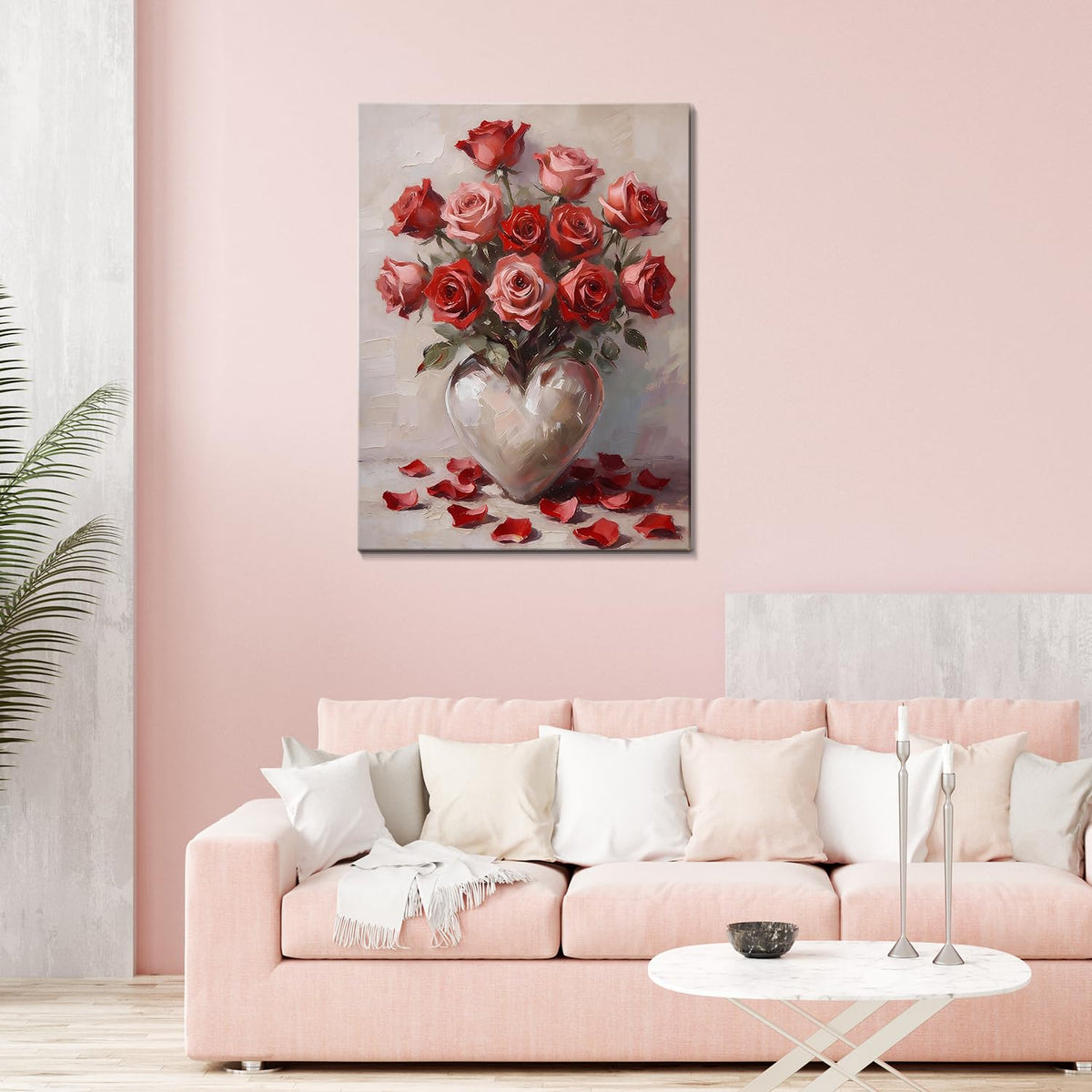 Valentine's Day Framed Canvas Wall Art, Romantic Canvas Pictures for Bedroom &amp; Living Room Decor, Sweet Couple Canvas Prints