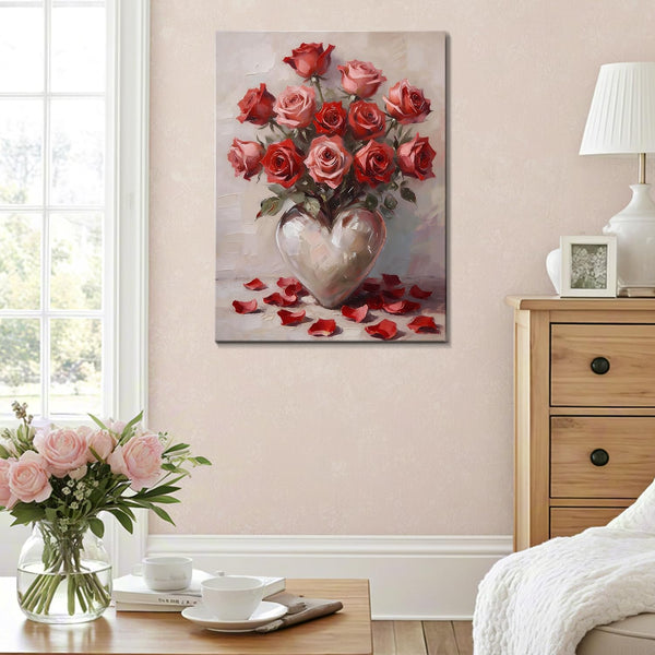 Valentine's Day Framed Canvas Wall Art, Romantic Canvas Pictures for Bedroom &amp; Living Room Decor, Sweet Couple Canvas Prints