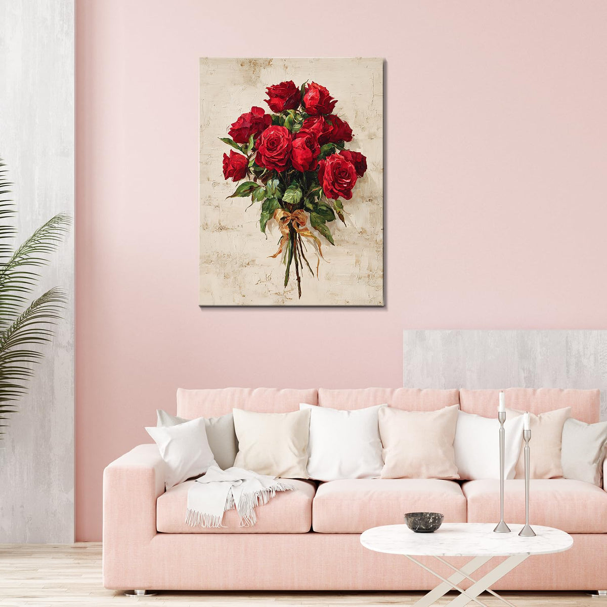 Valentine's Day Framed Canvas Wall Art, Romantic Canvas Pictures for Bedroom Living Room Decor, Sweet Couple Canvas Prints