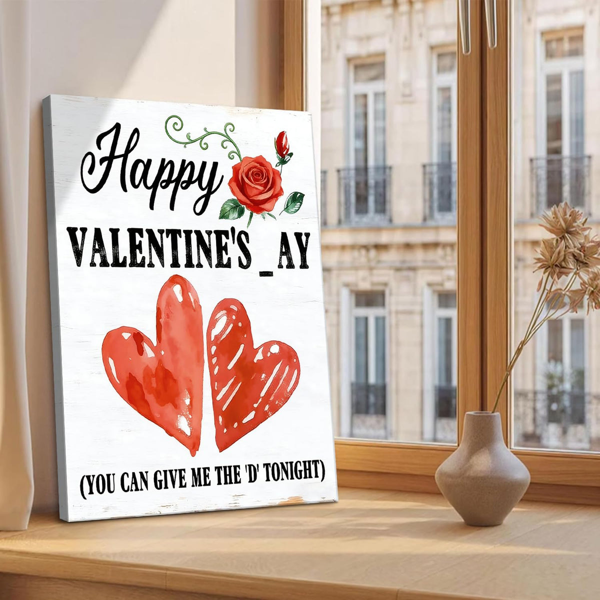 Happy Valentine's Day Framed Canvas Wall Art, Romantic Canvas Pictures for Bedroom Living Room Decor