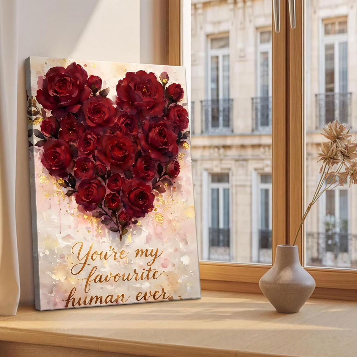 Valentine's Day Framed Canvas Wall Art, Romantic Canvas Pictures for Bedroom Living Room Decor, Sweet Couple Canvas Prints Valentines Gifts