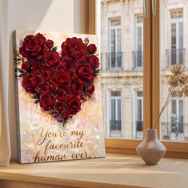 Valentine's Day Framed Canvas Wall Art, Romantic Canvas Pictures for Bedroom Living Room Decor, Sweet Couple Canvas Prints Valentines Gifts