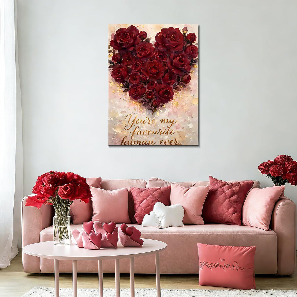 Valentine's Day Framed Canvas Wall Art, Romantic Canvas Pictures for Bedroom Living Room Decor, Sweet Couple Canvas Prints Valentines Gifts