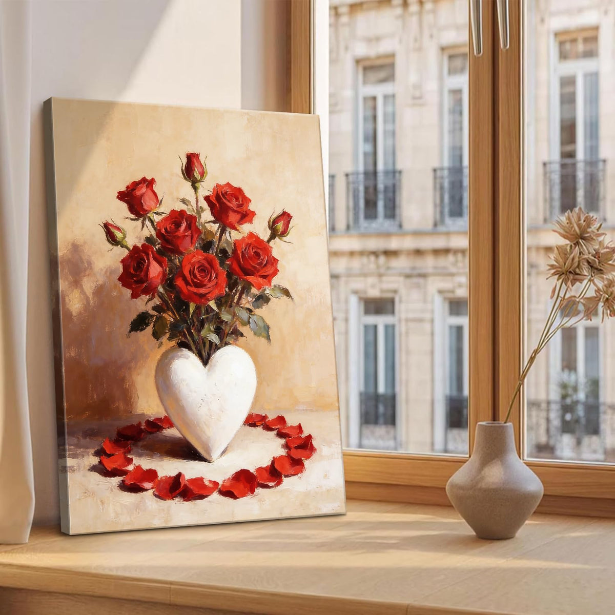 Valentine's Day Framed Canvas Wall Art, Romantic Canvas Pictures for Bedroom &amp; Living Room Decor, Sweet Couple Canvas Prints