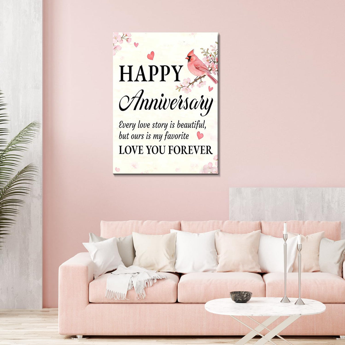 Valentine's Day Framed Canvas Wall Art, Romantic Canvas Pictures for Bedroom Living Room Decor